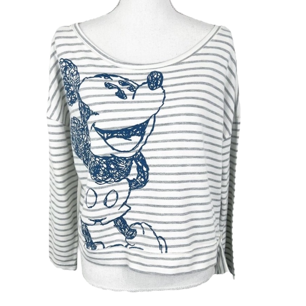 Mickey Mouse Sweater Women Small Striped Boxy Boat Neck Terry Pullover Disney